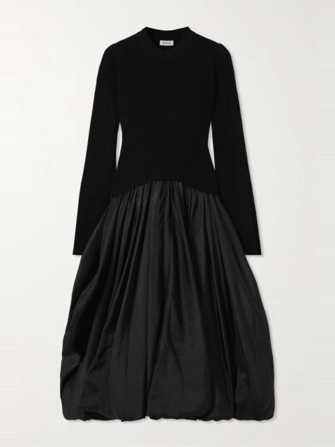 Kenlie ribbed stretch-knit and taffeta midi dress