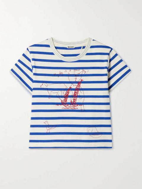 Sails Margate cropped embroidered printed cotton-jersey T-shirt Blue