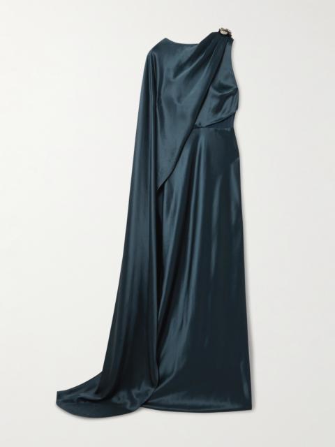 Phoenix Cape-effect Crystal-embellished Draped Satin Gown