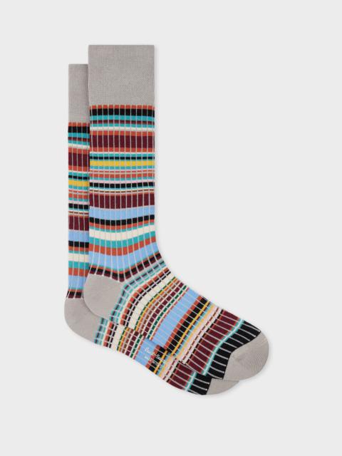 Grey 'Signature Stripe' Ribbed Socks