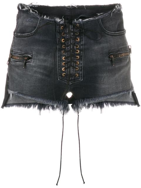 frayed lace-up denim shorts