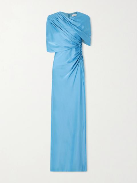 Open-back Cape-effect Draped Satin Gown