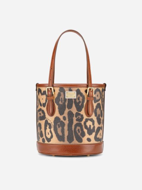 Small bucket bag in leopard-print Crespo with branded plate