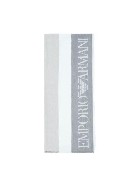 logo-jacquard fringed scarf