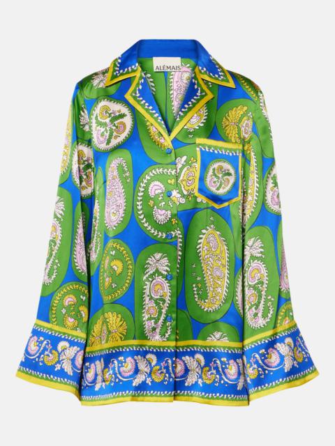 Printed silk satin shirt