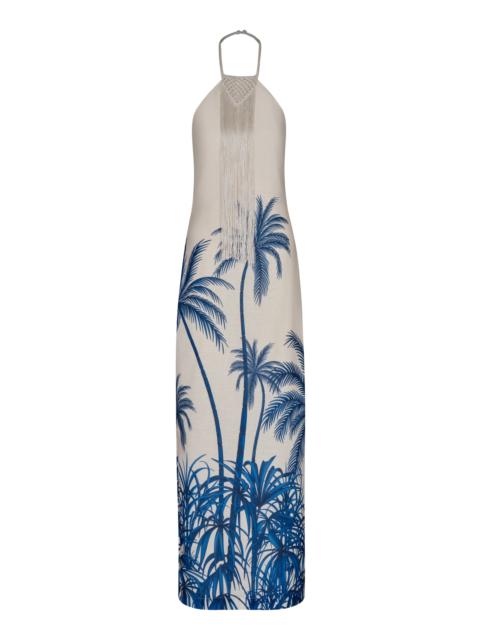 Mi Paraiso Embellished Linen Maxi Dress blue