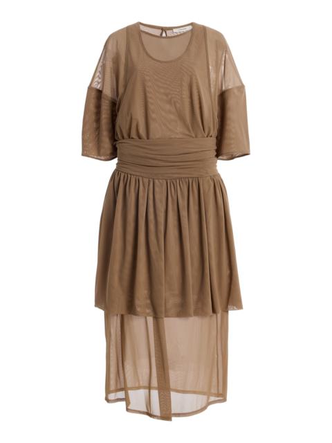 Double-Layer Mesh Midi Dress brown