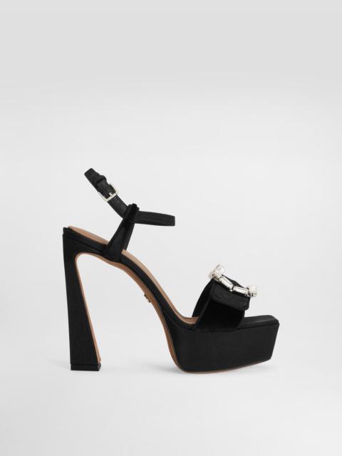 Velvet platform sandals with bejeweled buckle
