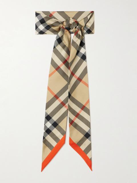 Checked organic mulberry silk-twill scarf Sand