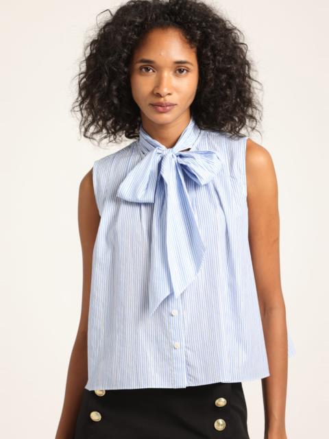 AVIANA LUREX STRIPE VOILE TIE NECK SLEEVELESS TOP