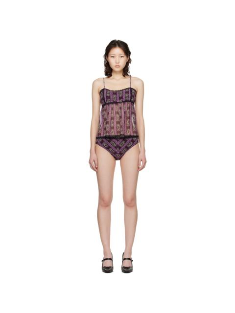 Purple Cameo Stripe Print Sun Suit Bikini