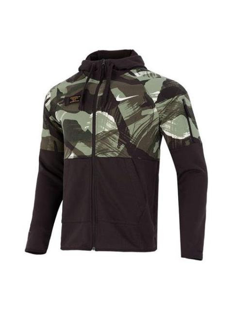 Men's Nike Dri-FIT Casual Splicing Camouflage Fleece Hooded Jacket Black DQ4791-220