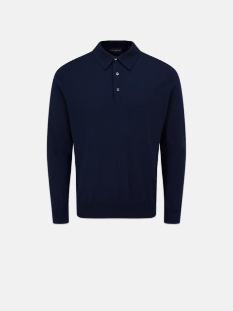 Men's Long Sleeve Knitted Polo Shirt Navy