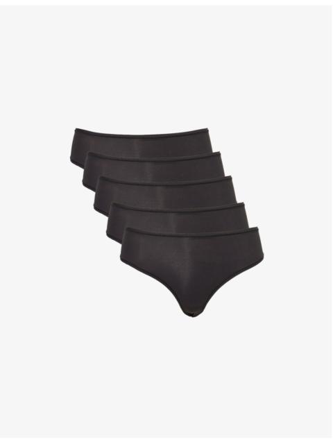 Mid-Rise Pack-of-Five Stretch-Woven Thongs