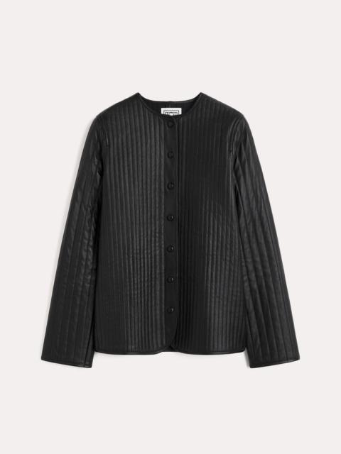 Linear-quilted leather jacket black