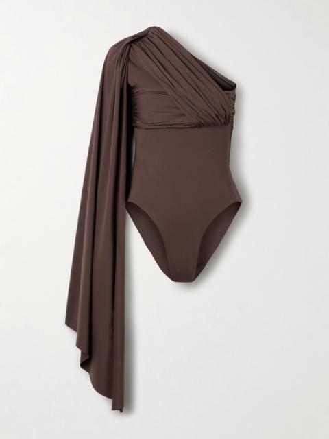 Burano One-shoulder Cape-effect Gathered Draped Stretch-jersey Bodysuit