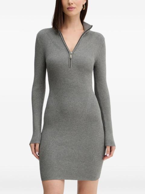 zip-neck ribbed mini dress