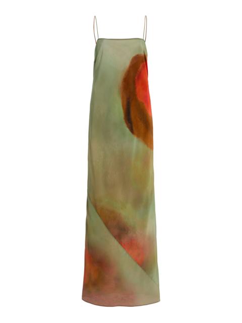 Calle Printed Silk Maxi Slip Dress green
