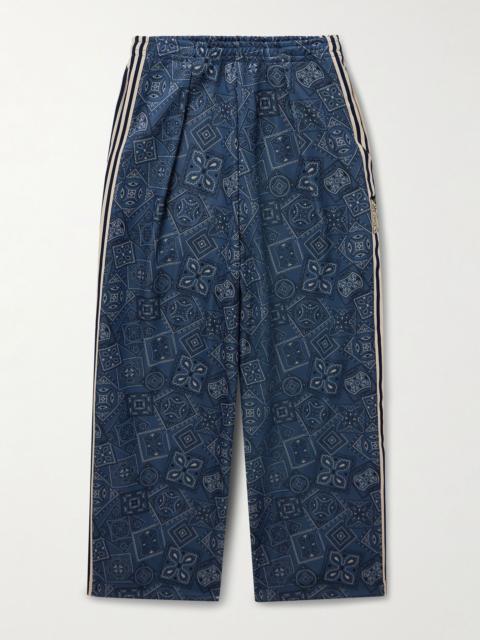 Wide-Leg Striped Webbing-Trimmed Bandana-Print Tech-Jersey Track Pants Navy