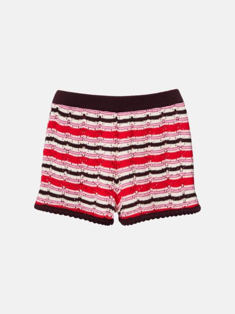 Striped crochet cotton shorts