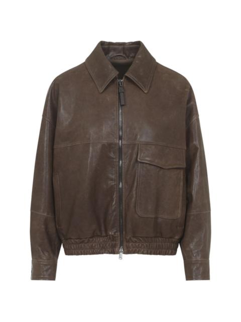 flap-pocket leather jacket