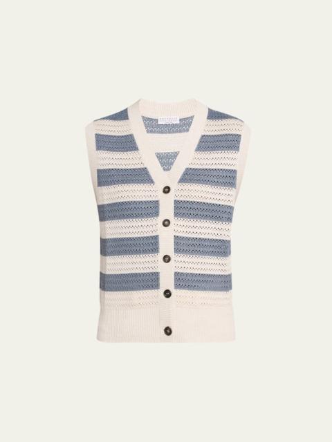 Sparkling Striped Crochet Knit Vest