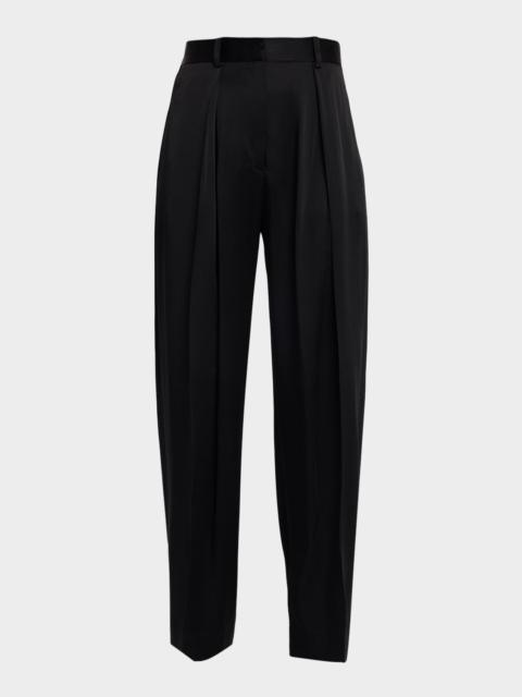 Pleated Satin Wide-Leg Trousers