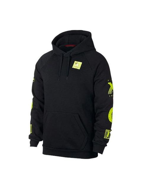 Air Jordan Air logo Printing Fleece Lined Pullover Black Green BQ0298-010