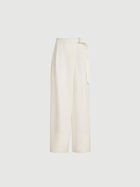 Viscose and linen fluid twill sartorial wrap trousers with monili