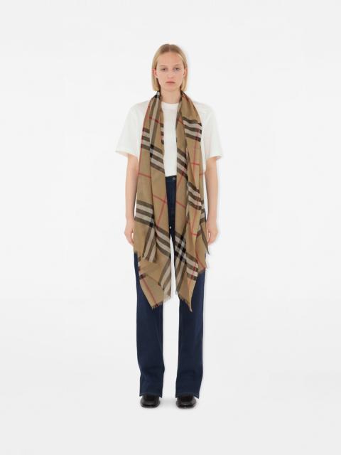 Wide Check Wool Silk Scarf