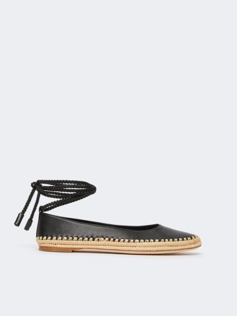 Nappa and raffia ballerinas - BLACK