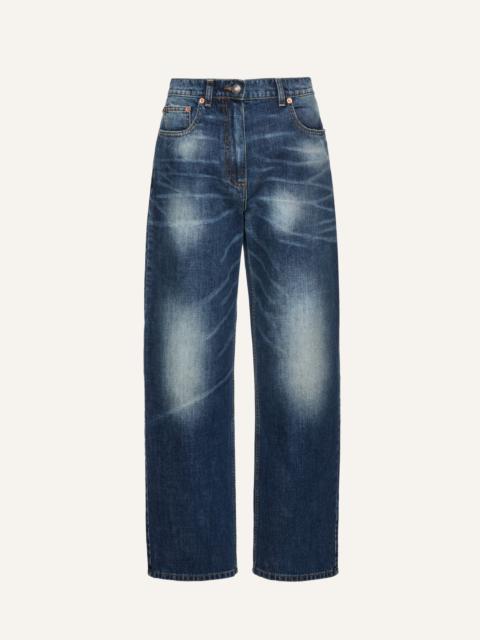 Loose-leg faded denim pants in dark blue