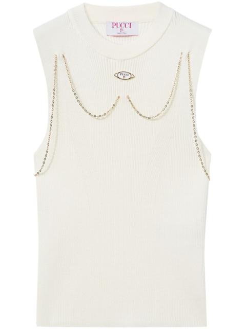 logo-plaque ribbed knit top
