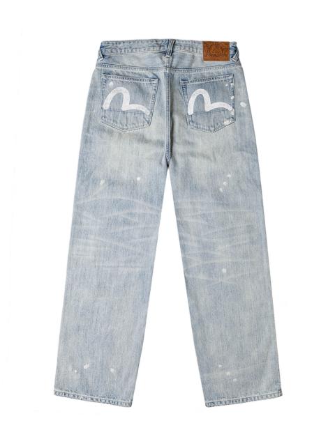 Washed Patchwork and Seagull Print Loose Fit Denim Jeans