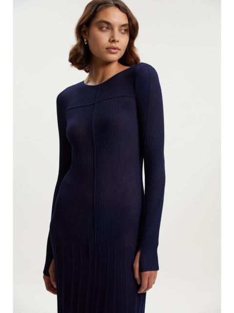 Petite Drapey Sheer Rib Knitted Midi Dress