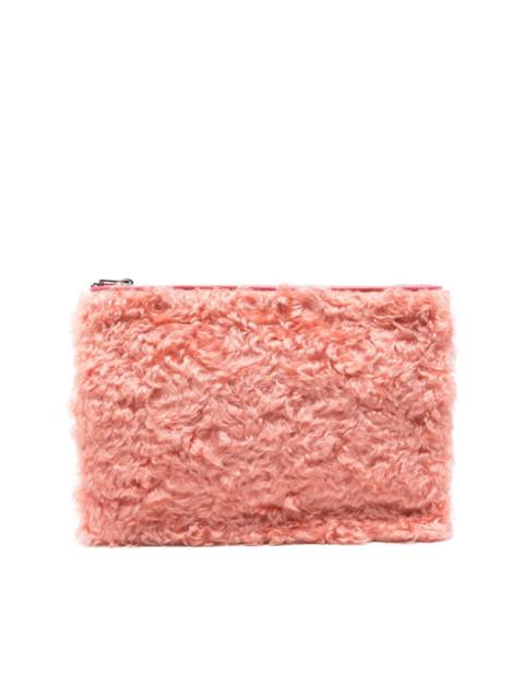 zip-top shearling clutch bag