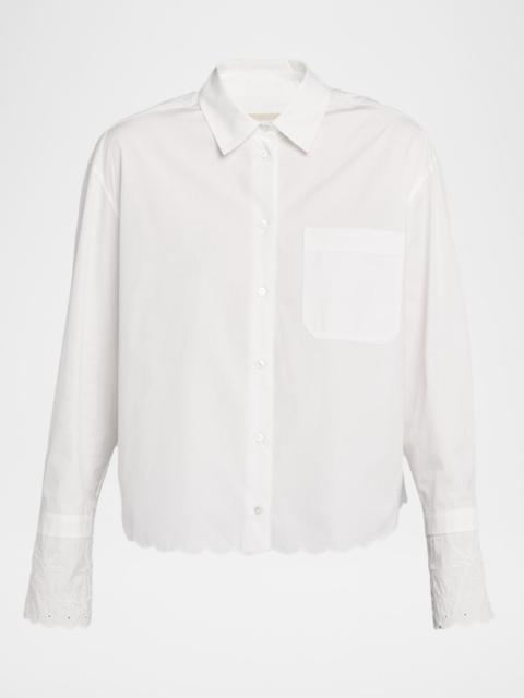 Embroidered Scalloped Cotton Poplin Shirt