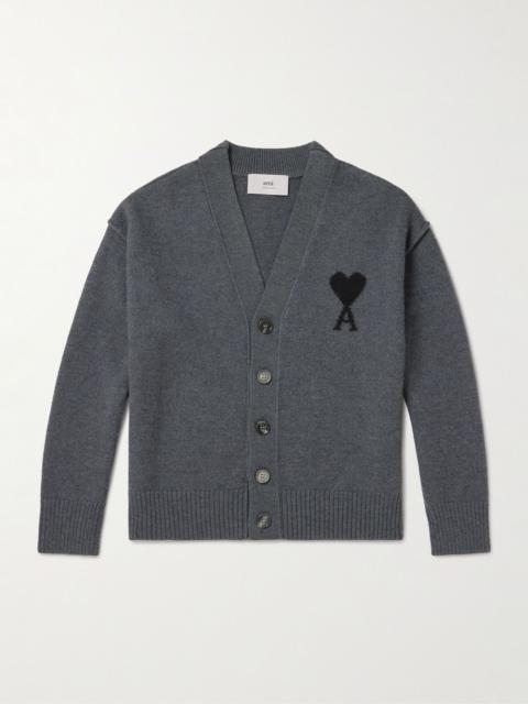 Logo-Intarsia Virgin Wool Cardigan Gray