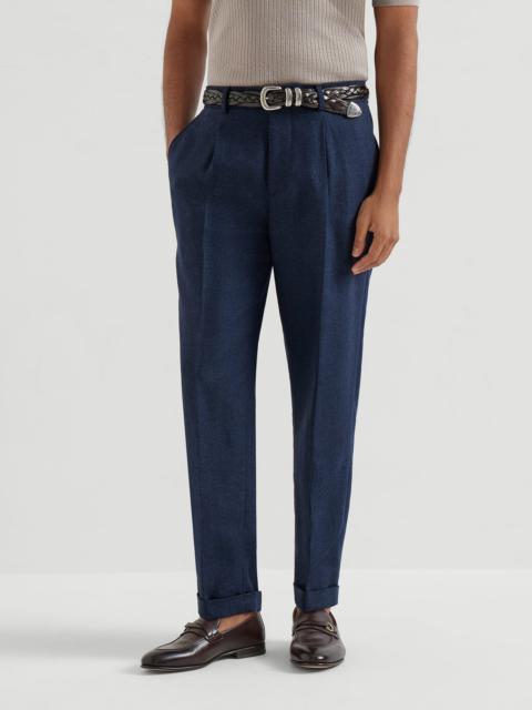 Silk, linen and wool hopsack trousers with pleat