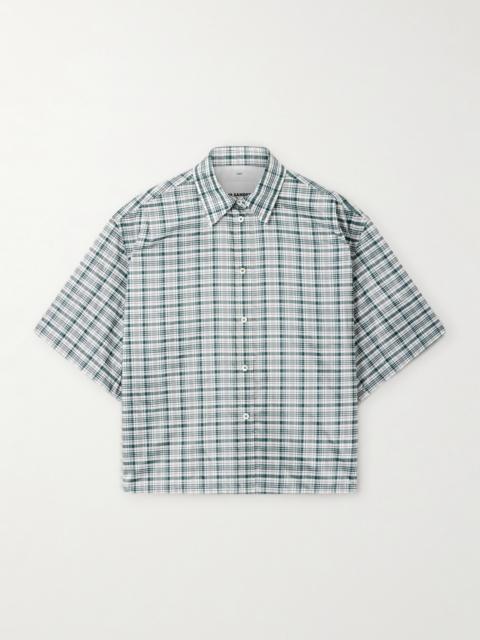 Cropped Checked Silk-blend Shirt