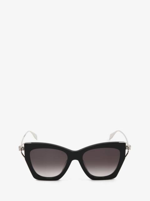 Women's Skull Hinge Soft Square Sunglasses in Black