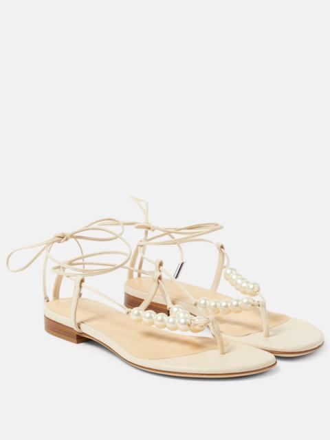 Faux-pearl embellished leather sandals