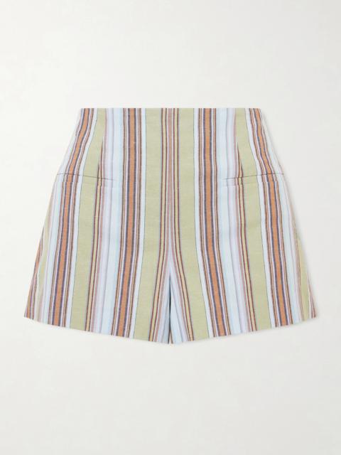 Aurora Striped Cotton And Linen-blend Shorts