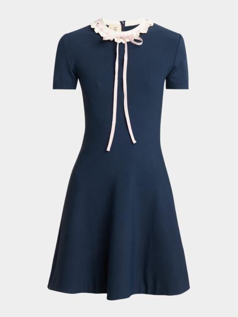 Ribbon Ruffle-Trim Knit Mini Dress