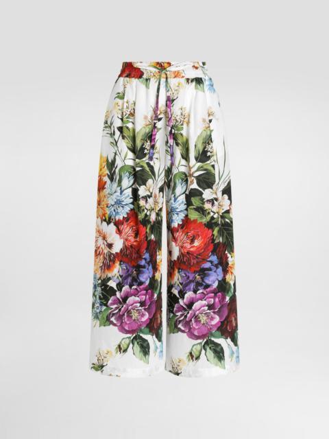 Flower bouquet-print poplin trousers