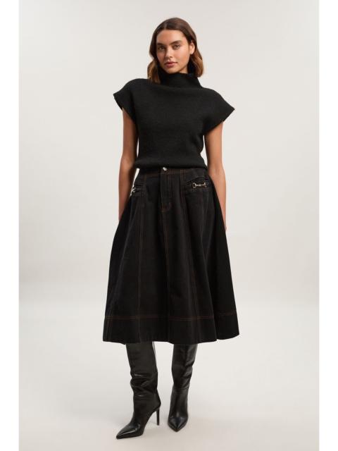 Denim Snaffle Full Midi Skirt