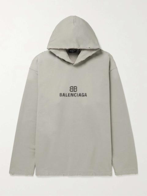 Distressed Logo-Print Cotton-Jersey Hoodie