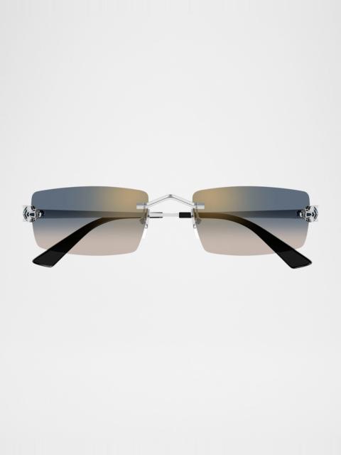 Panthere Rimless Rectangular Metal Sunglasses
