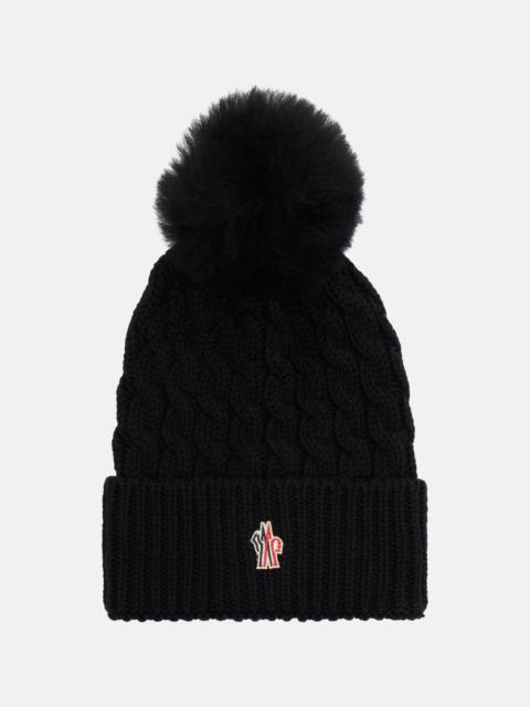 Logo shearling-trimmed virgin wool beanie