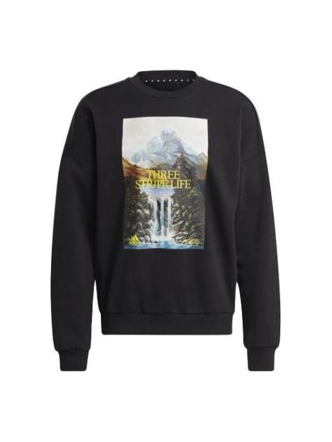adidas Training Sports Printing Loose Round Neck Pullover Black GM6507